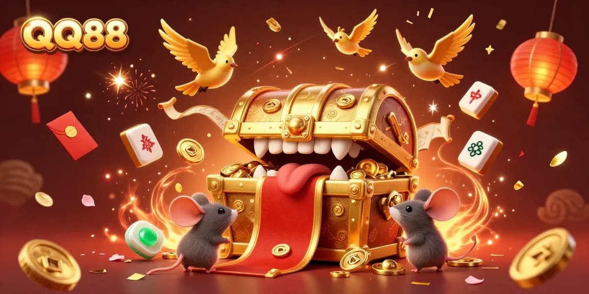 Experience QQ88's thrilling gaming atmosphere with wealth-promising characters and festive elements.