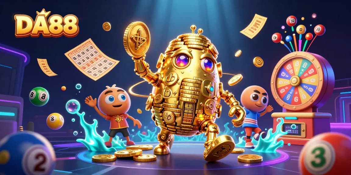 Experience thrilling jackpot wins at DA88 with exciting lottery elements and vibrant graphics.