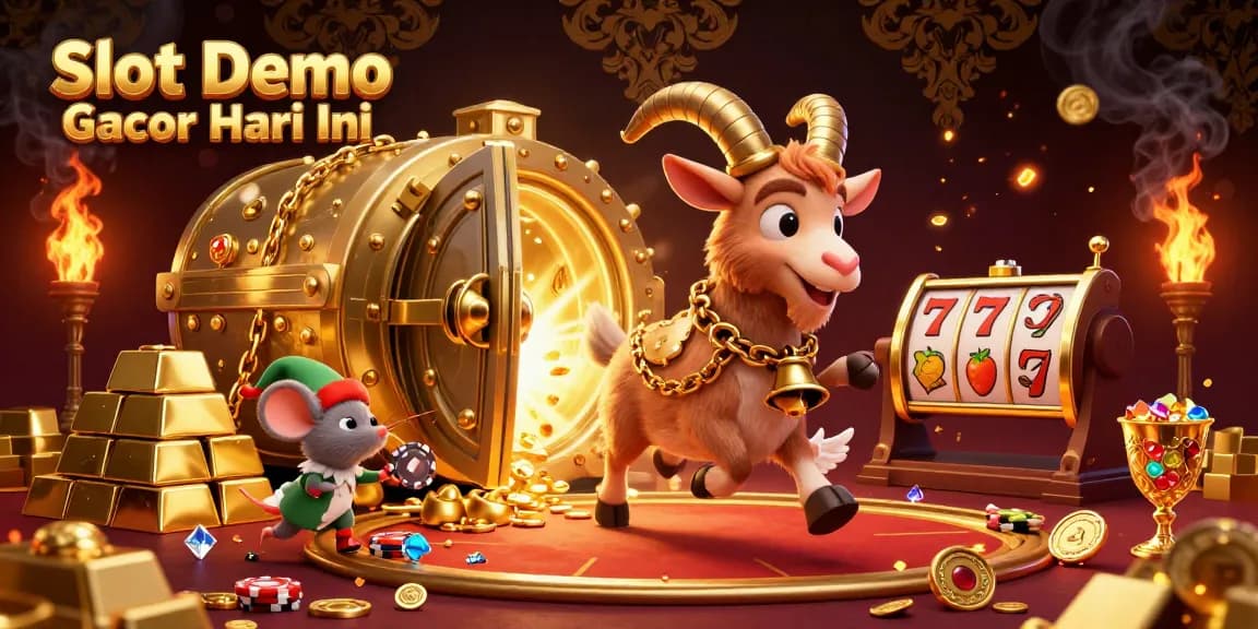 Engage in Slot Demo Gacor Hari Ini with festive characters in a lively casino scene featuring Krampus and playful elves.