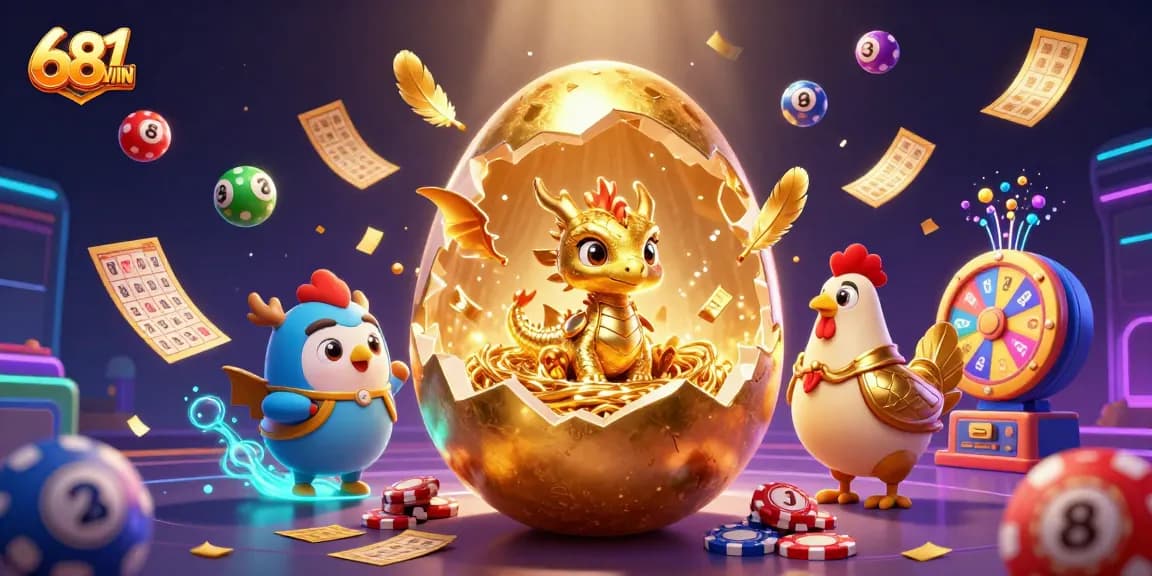 Engage with 68WIN's captivating world of online gambling featuring a golden dragon and vibrant game elements.