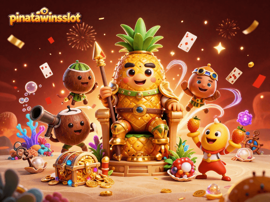 Experience the vibrant action in pinatawinsslot with a golden pineapple king and lively mystical elements.