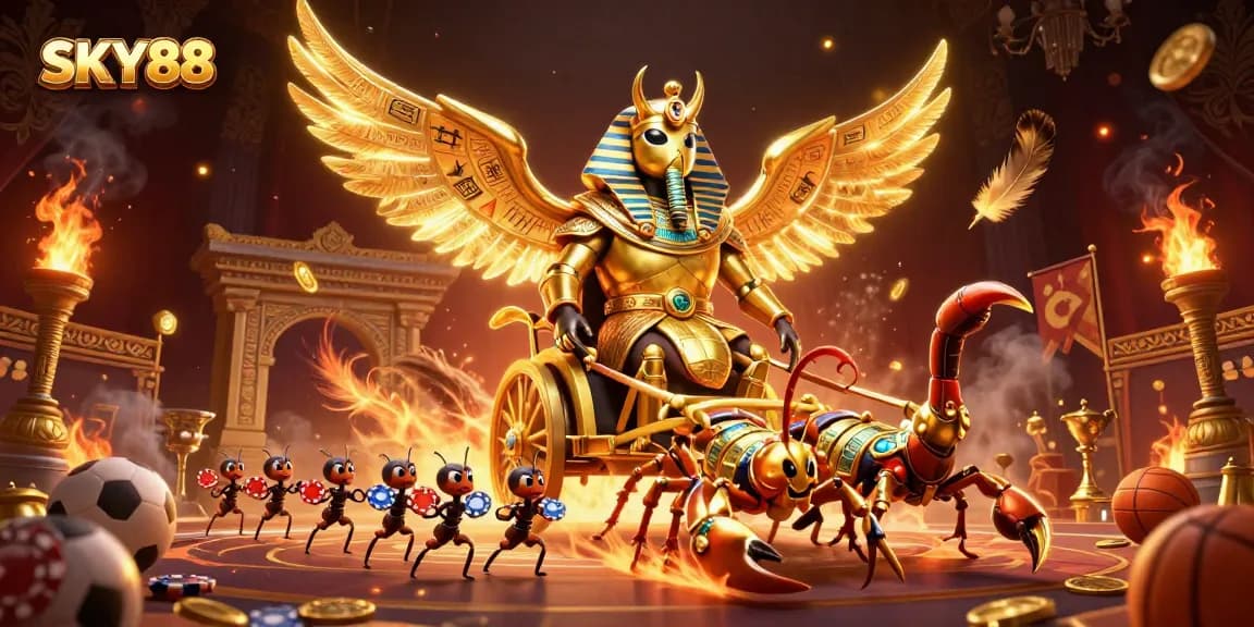 Bet on winning strategies with SKY88's thrilling sports betting experience surrounded by animated characters.