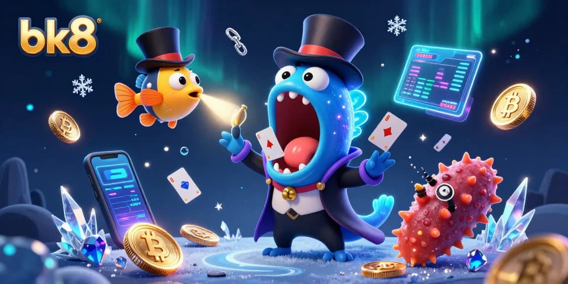 Engage in thrilling card tricks with bk8's magical underwater casino featuring glowing cryptocurrency elements.