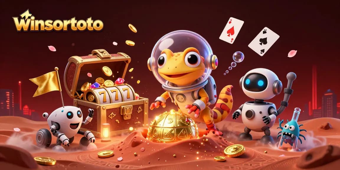 Menggali kasino emas di Mars dengan winsortoto yang ceria dan karakter futuristik.