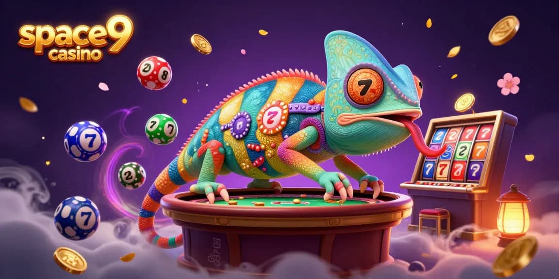 Experience thrilling wins at space9 casino with vibrant slot reels and a chameleon casino owner!