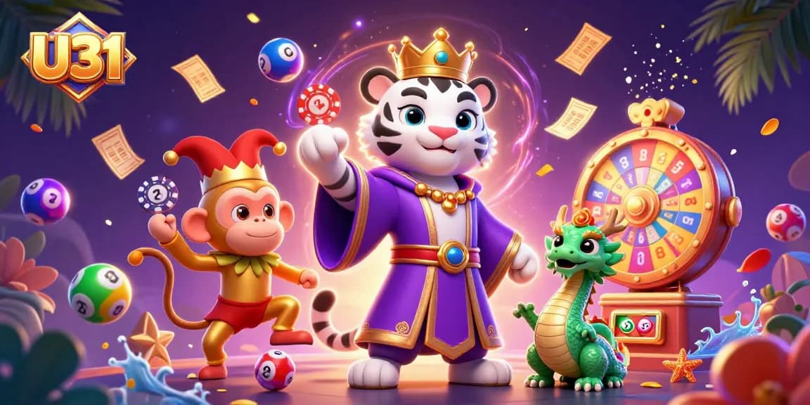 Experience U31's thrilling gaming with a vibrant scene of characters celebrating big wins.