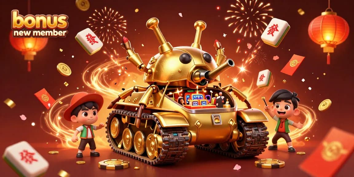 Win big with the bonus new member offer in this festive casino scene packed with excitement.