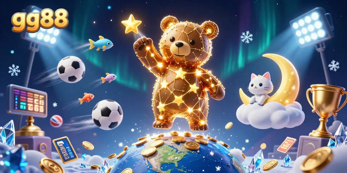 Engage with gg88's thrilling vibes through a dynamic illustration of stars and sports betting elements.