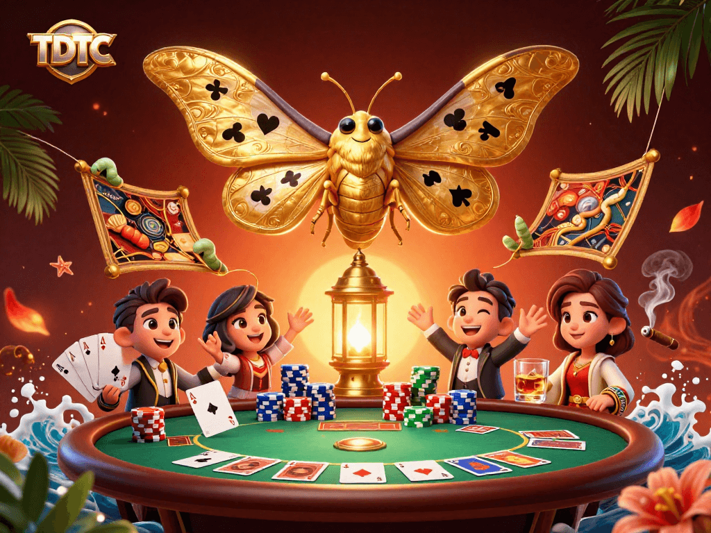 Engage with TDTC-themed casino adventures featuring a vivid moth and poker scene.