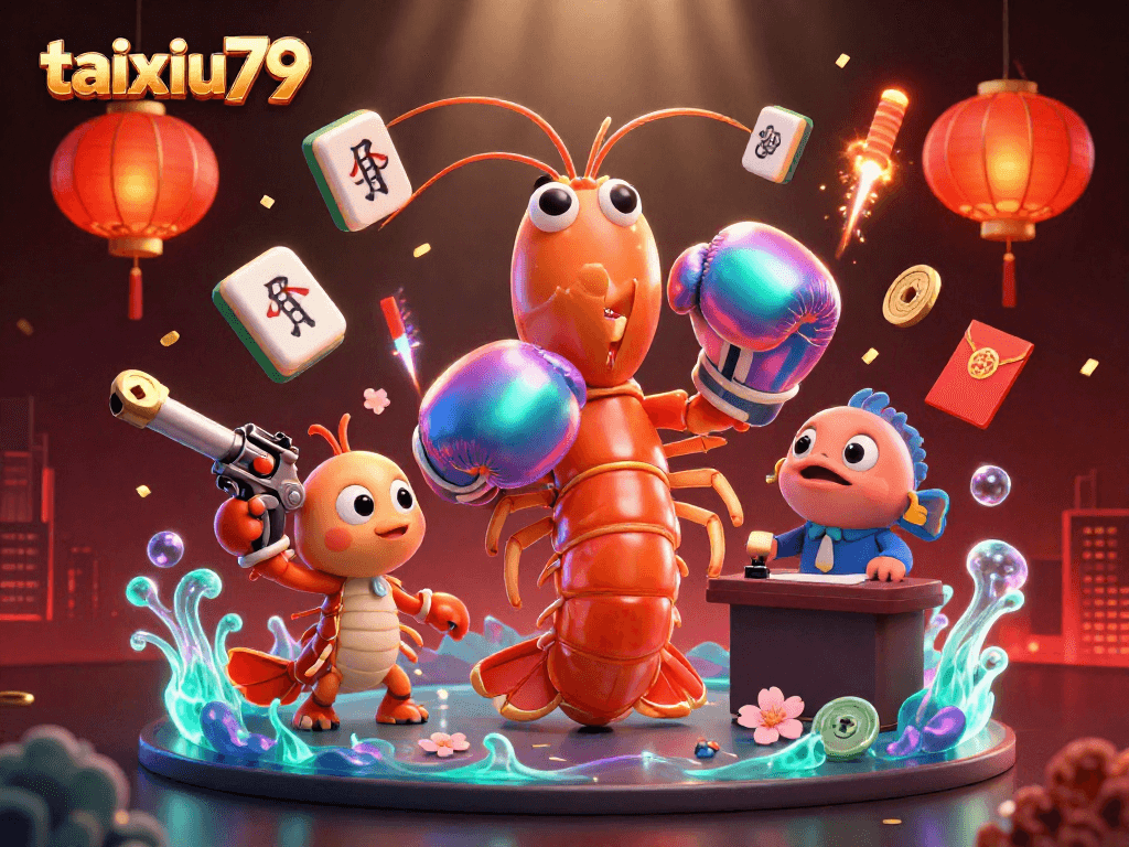 Engage with taixiu79 in this lively 3D casino illustration featuring vibrant characters and dynamic gambling elements.