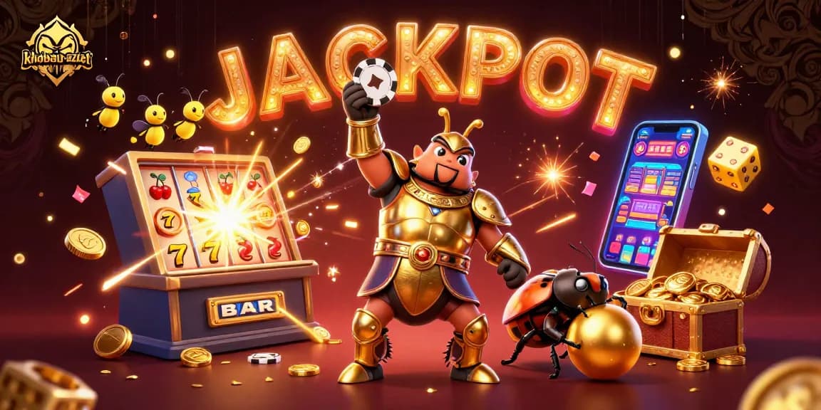 Experience the thrill of khobau-aztec as characters celebrate a jackpot with vibrant casino elements.