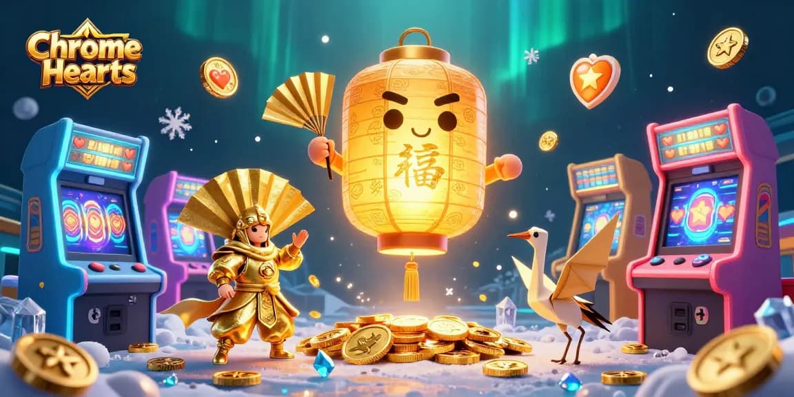 Play and win with Chrome Hearts inspired casino elements, featuring glowing characters in a vibrant digital world.
