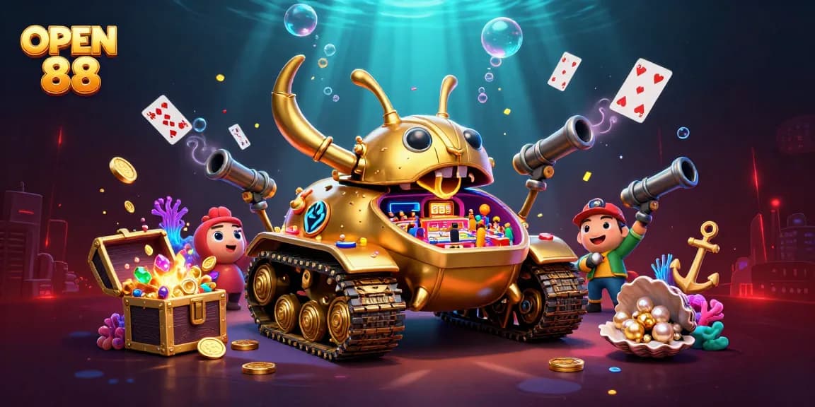 Engage with the thrilling world of OPEN 88 through a vibrant 3D casino scene filled with excitement.