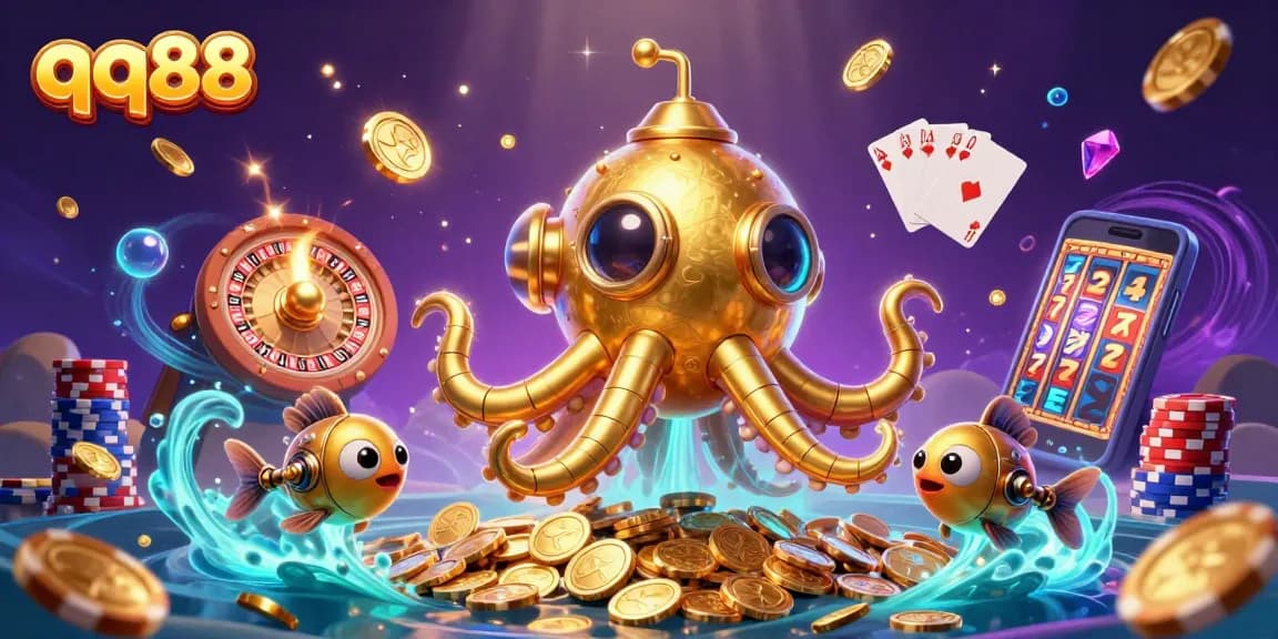 Experience gaming excitement at qq88 with a dazzling sea of golden coins and iconic casino elements.