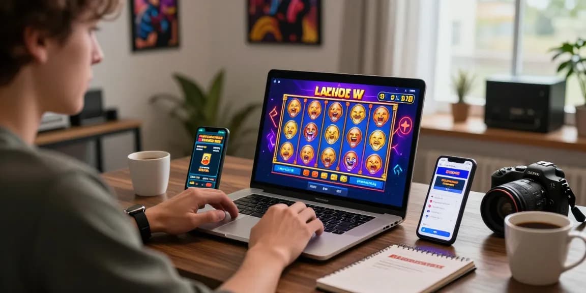 Engaging scene showcasing a player enjoying free spins on registration UK at a modern online casino setup, highlighting excitement and gaming ambiance.