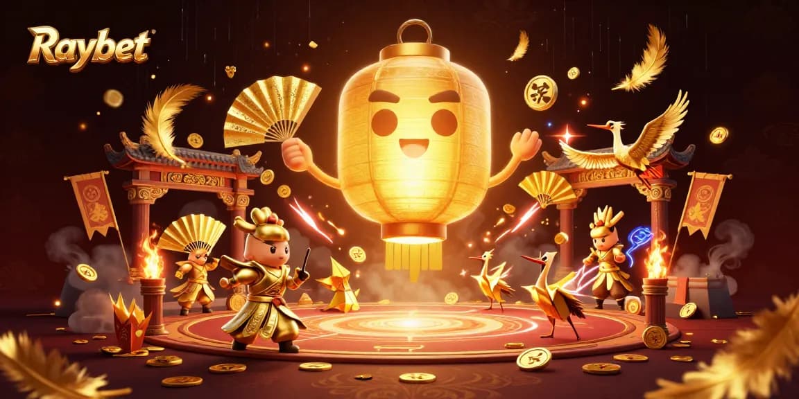 Raybet combines glowing lantern spirit and colorful companions in a vibrant casino scene.