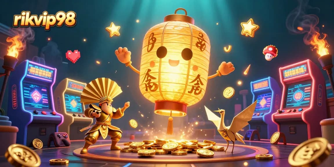 Experience the vibrant world of rikvip98 where a golden lantern spirit guides players through exciting gambling adventures.