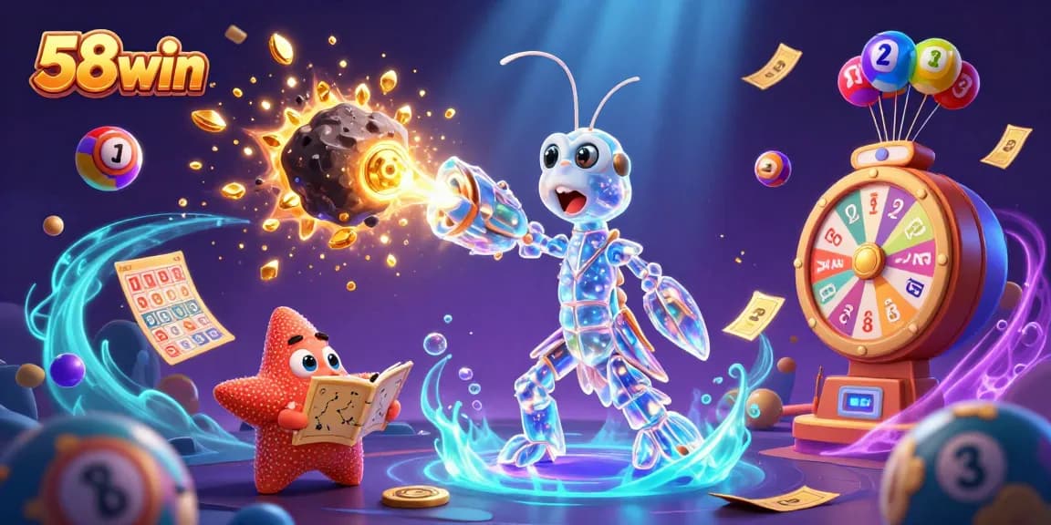 Experience thrilling gameplay on 58win with vibrant elements from lottery balls and prize wheels.