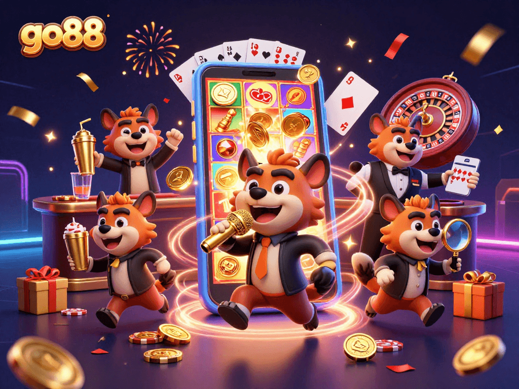 Experience vibrant gaming at the go88 casino with hyenas in a lively club scene.