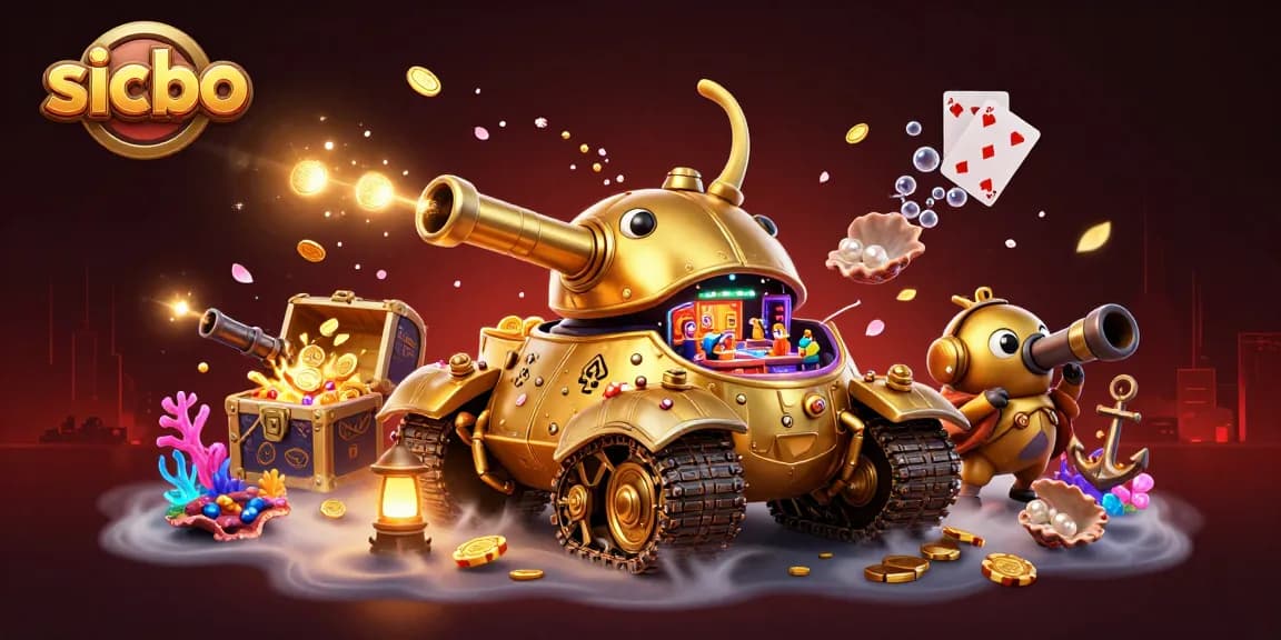 Experience the excitement of sicbo with a vibrant 3D casino beetle tank and colorful gem bursts.