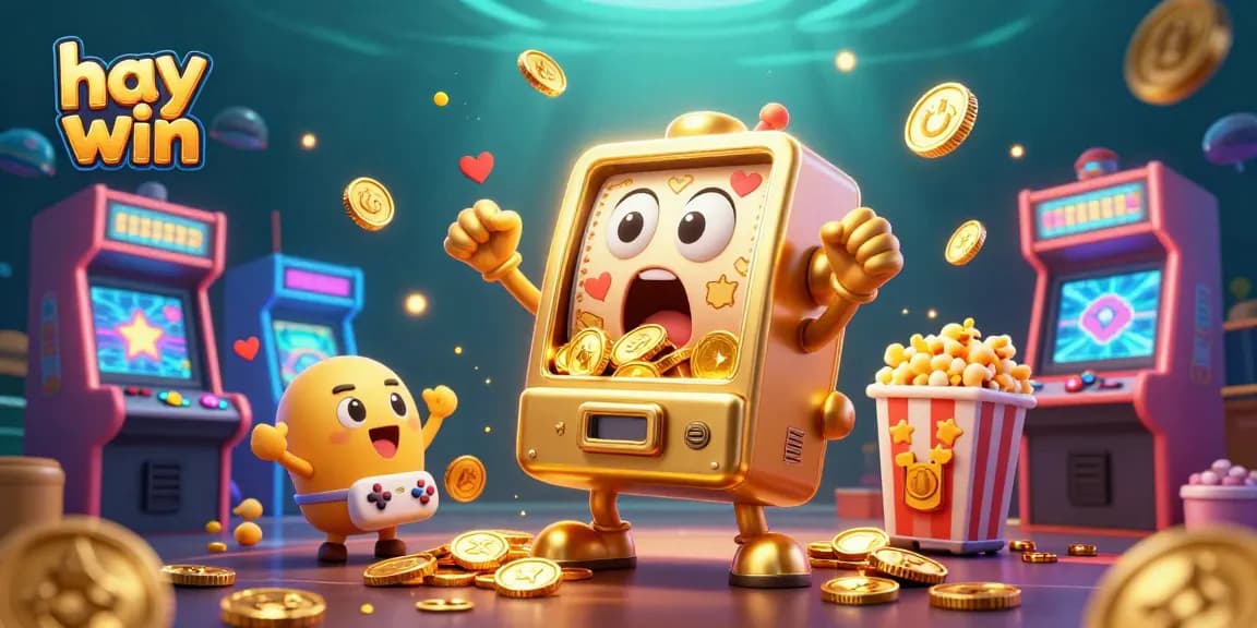 Experience the excitement of hay win as the golden slot machine hits its jackpot, showering coins!
