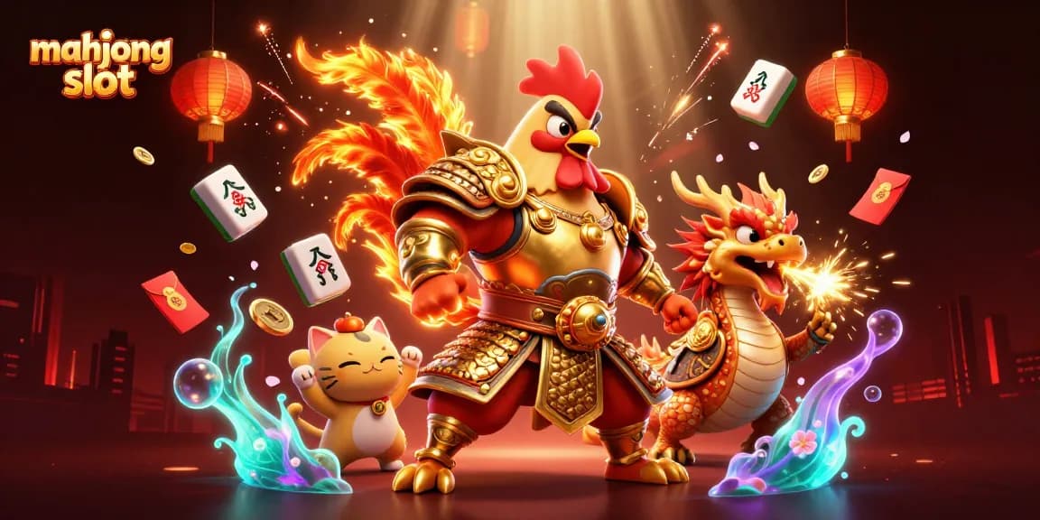 Engage the excitement of mahjong slot with roaring characters, festive elements, and dynamic casino visuals.