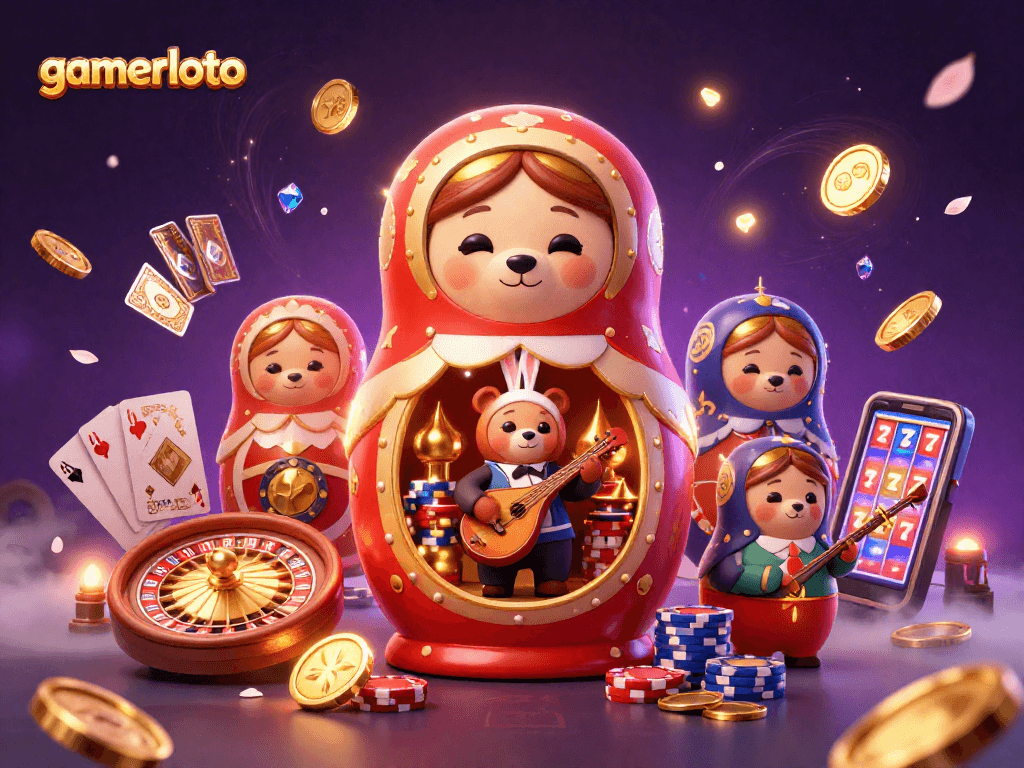 Experience exciting casino adventures with gamerloto, featuring detailed bears and dazzling game elements.
