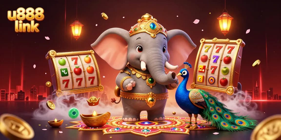 Experience thrilling wins at U888 link with a captivating digital casino scene featuring vibrant characters and gambling elements.