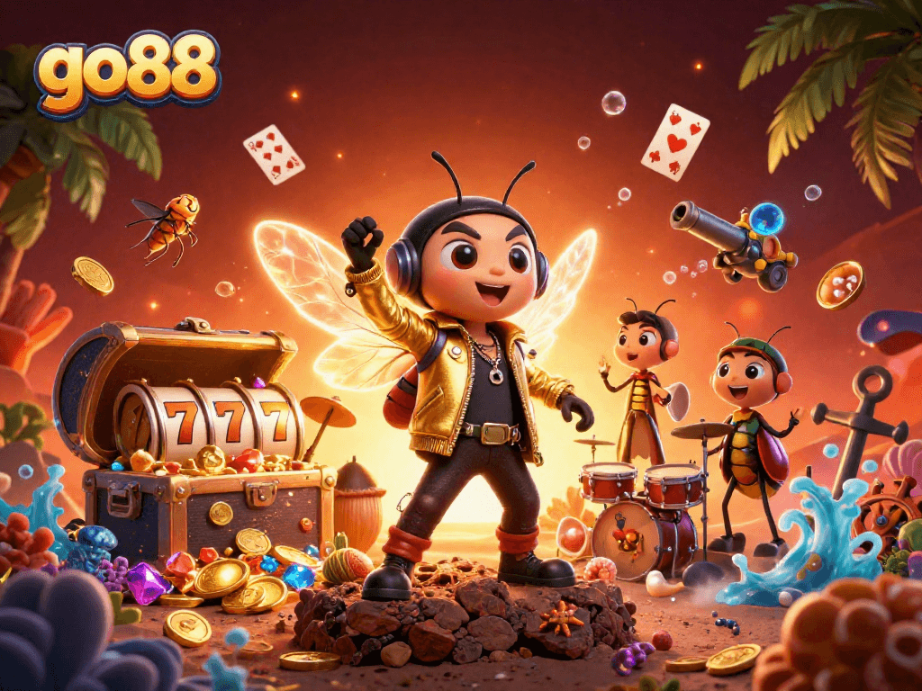 Experience thrilling wins at go88 while enjoying vibrant casino games in this dynamic illustration.