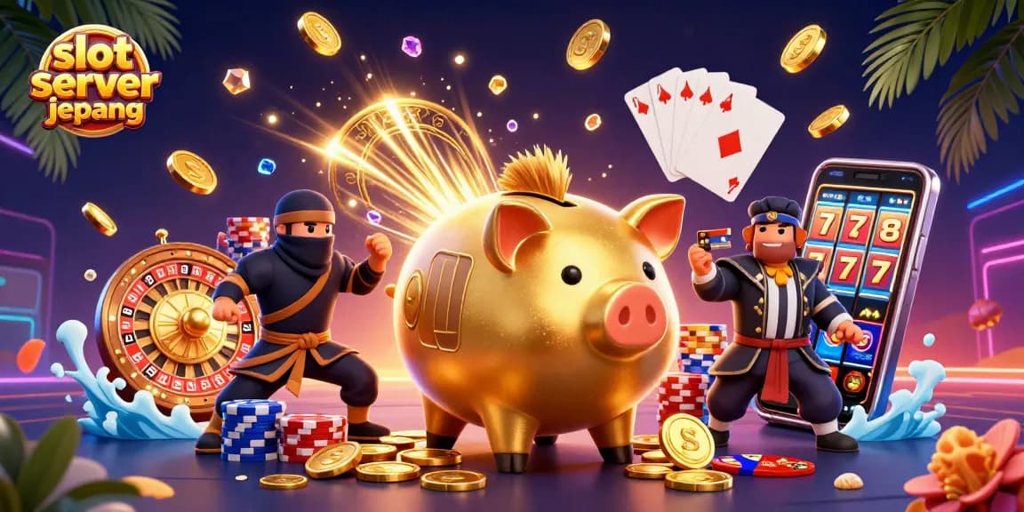 Engage with thrilling action from slot server jepang, showcasing a sumo wrestler and vibrant casino elements.