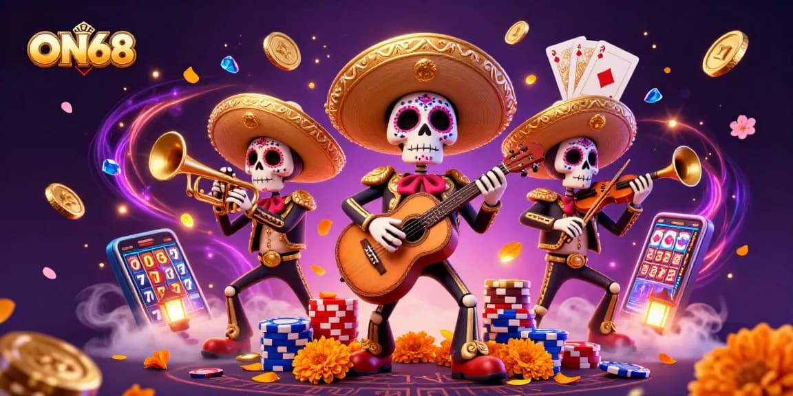 Experience thrilling gameplay at ON68 with a vibrant mariachi band amidst casino elements.