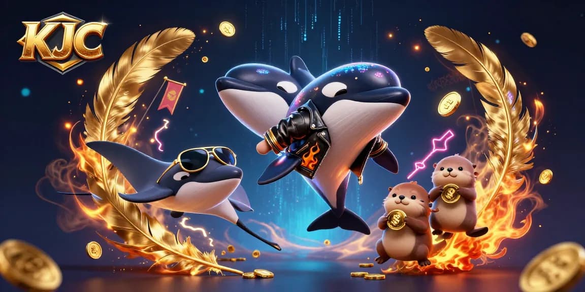 KJC delivers high-energy casino action with playful sea creatures among gold coins and vibrant game elements.