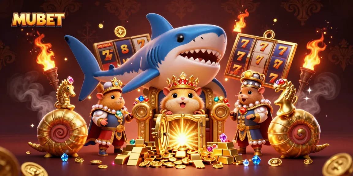 MUBET offers an engaging casino experience with a golden hamster king and dynamic slot features.