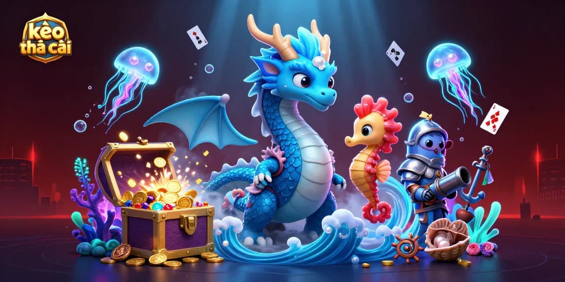 Engage in kèo nhà cái with a captivating 3D illustration featuring a water dragon and seahorse knight.