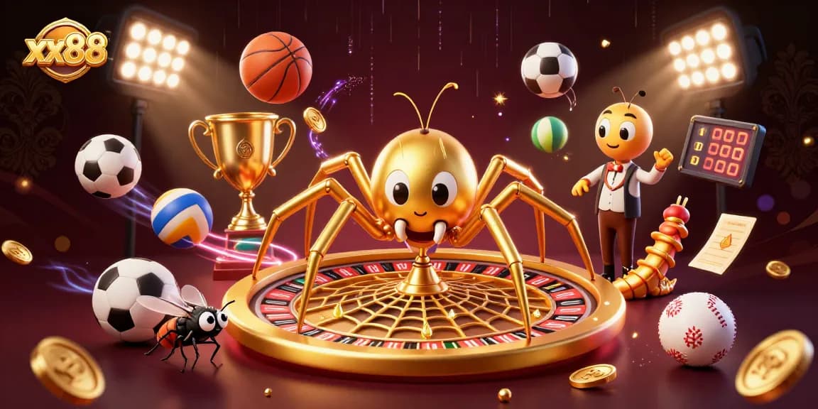 Spin the roulette wheel action in a vibrant xx88 casino scene with sports elements.