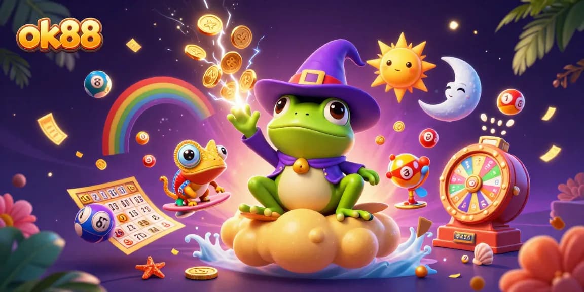 Experience thrilling gaming excitement with ok88 in a vibrant 3D casino scene of luck and adventure.