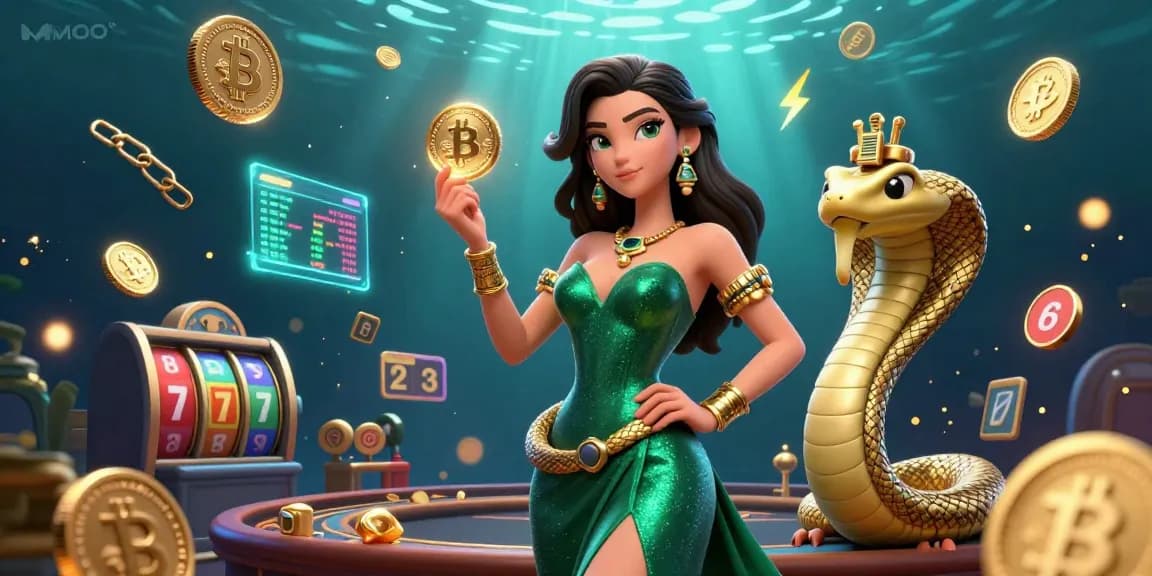 Engage with MMOO in a vibrant 3D casino scene displaying captivating characters and dynamic elements.