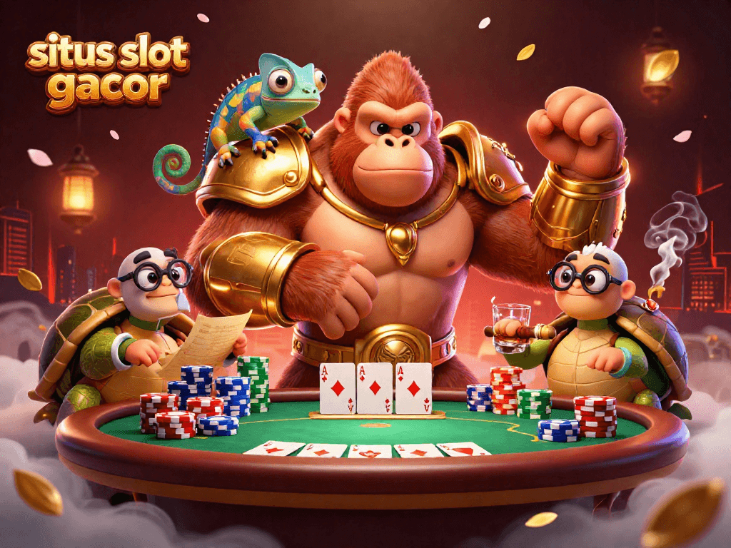 Experience thrilling action on situs slot gacor featuring a gorilla king and gambling elements.