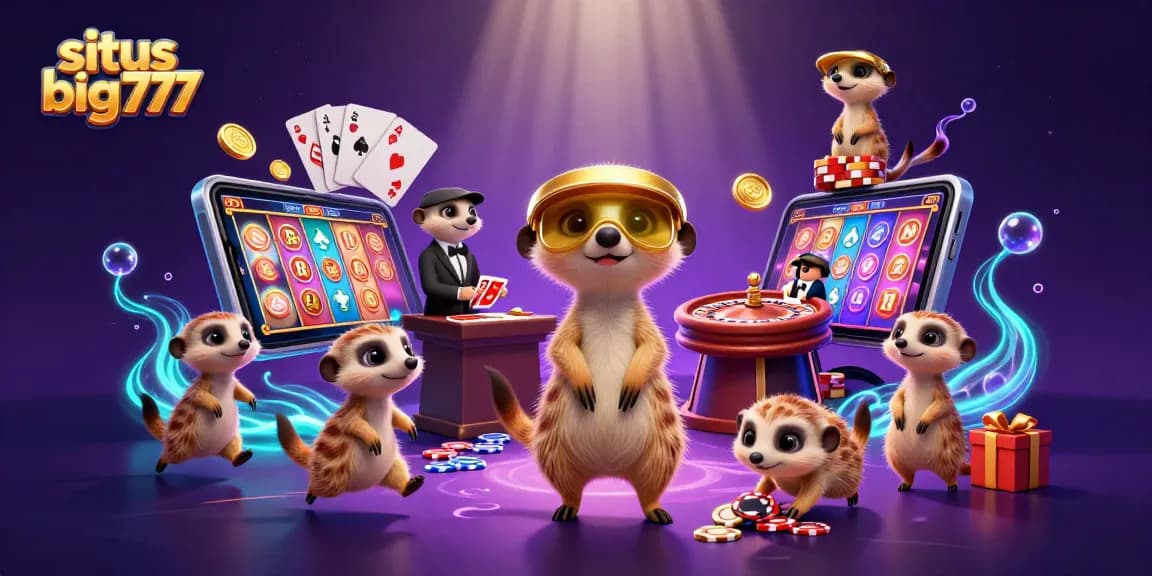 Engage with situs big777 as meerkats dominate a colorful casino scene filled with dynamic gaming elements.