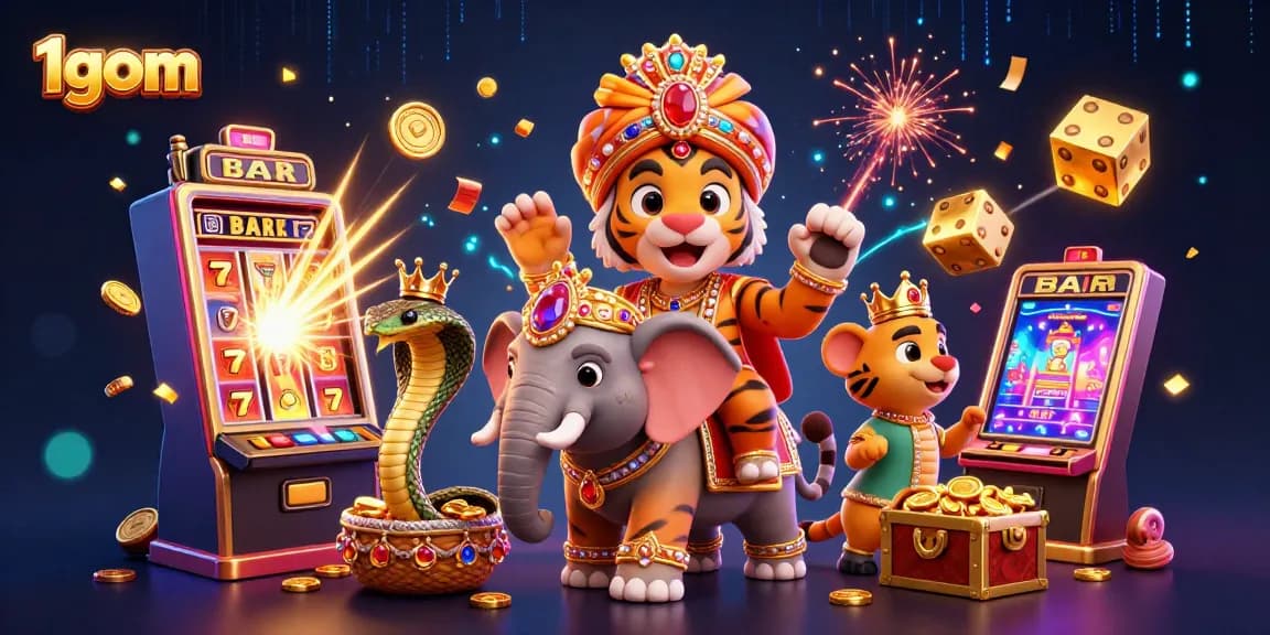 Experience 1gom's vibrant casino action with a thrilling jackpot explosion and dynamic game symbols.