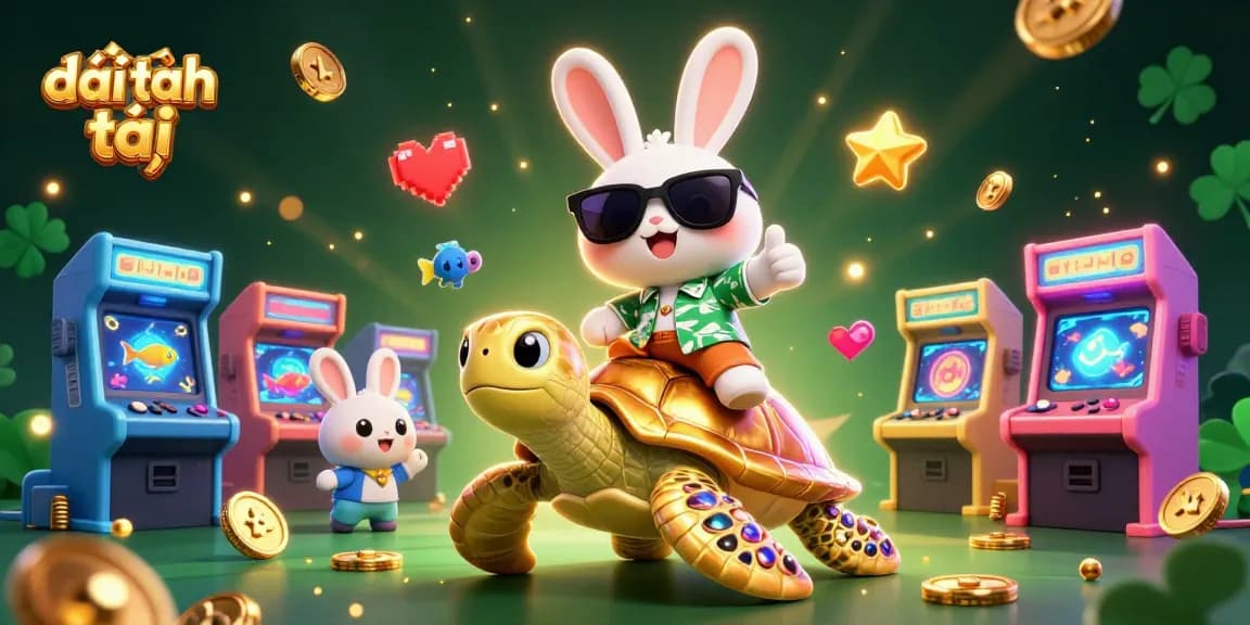 Experience the excitement of đại phát tài with a lucky rabbit and golden turtle in this dynamic casino scene.