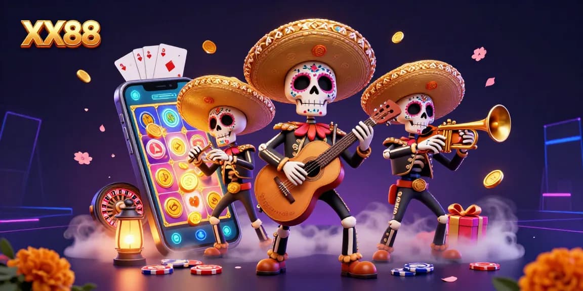 Experience the thrill of winning at XX88 with dynamic slots and lively mariachi celebration.