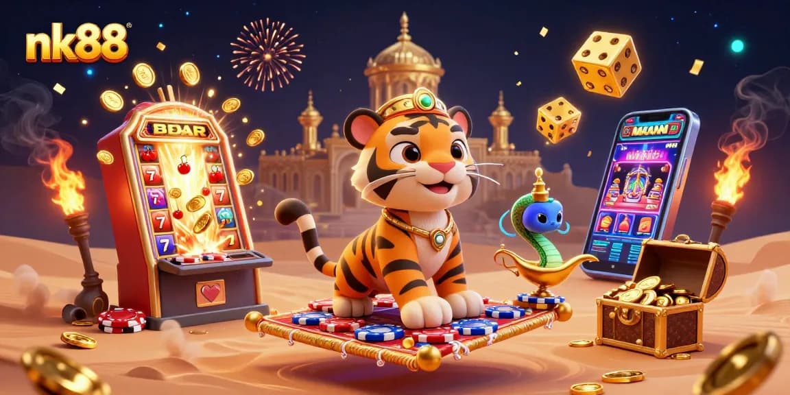 Experience vibrant gameplay at nk88 with a magical tiger sultan and thrilling casino elements!