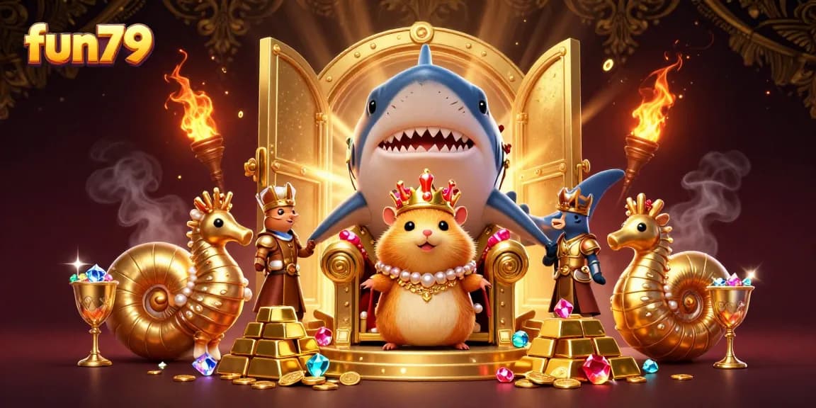 Experience thrilling gameplay at fun79, featuring a hamster king and treasure in an exciting casino setting.