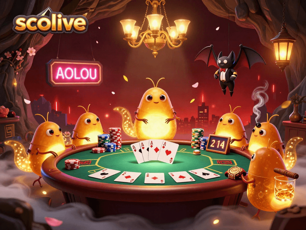 Socolive lights up the virtual casino scene featuring glowworms, poker action, and a bat dealer.