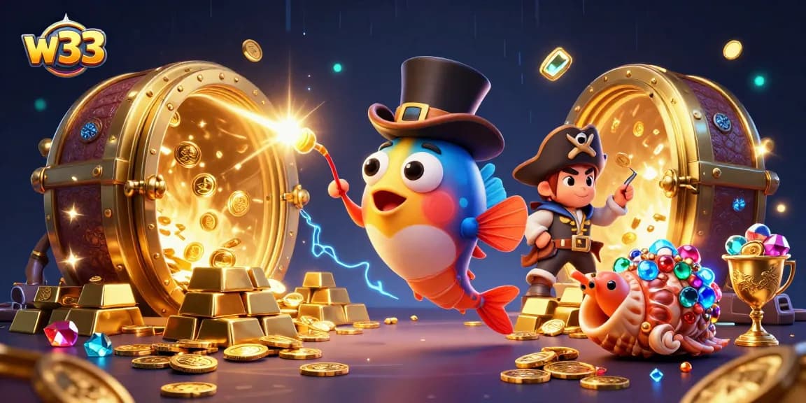 Collect golden coins with w33, as our unique characters attract riches in an exciting casino scene.