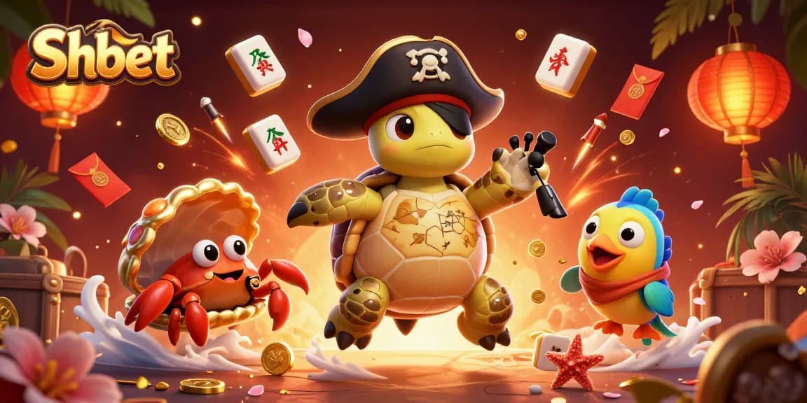 Shbet showcases a vibrant 3D pirate-themed scene featuring engaging gambling elements and characters.