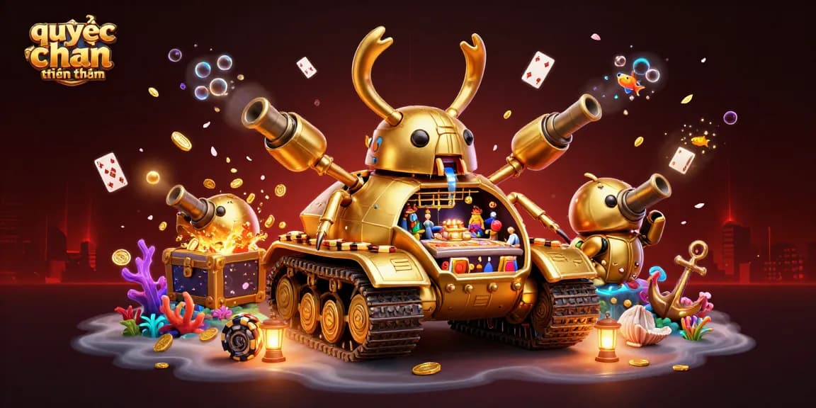Experience the excitement of quyết chiến tiền thưởng with a dynamic casino-themed illustration featuring action-packed elements.