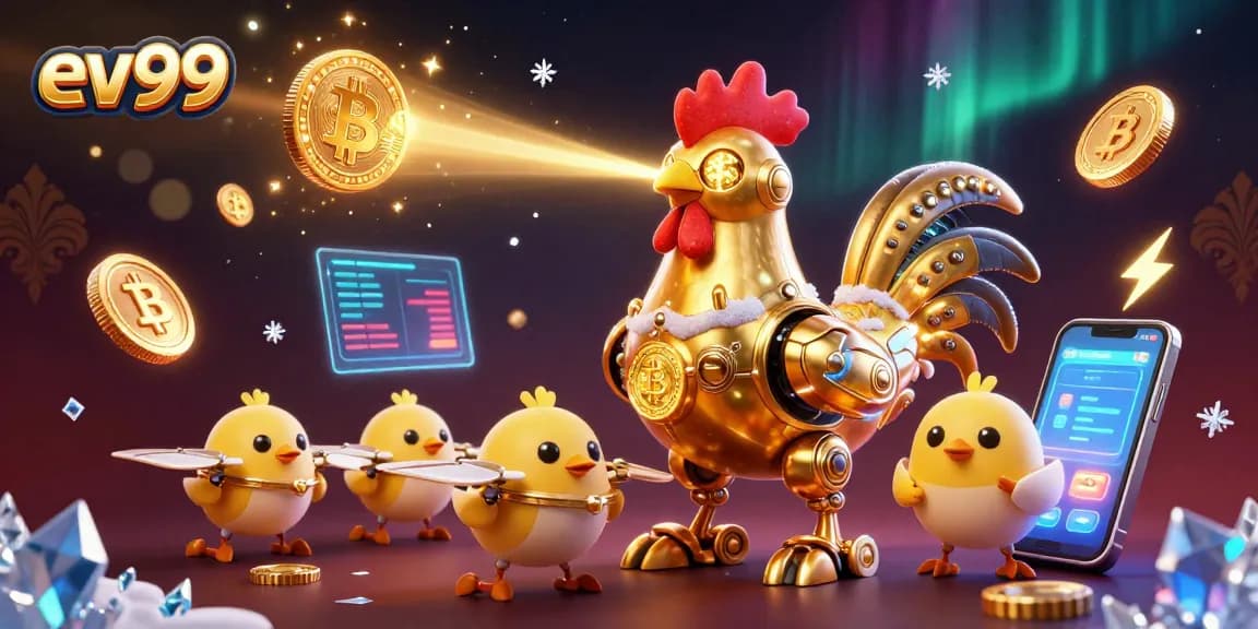 Experience thrilling gaming at ev99 with vibrant characters and dazzling crypto elements.