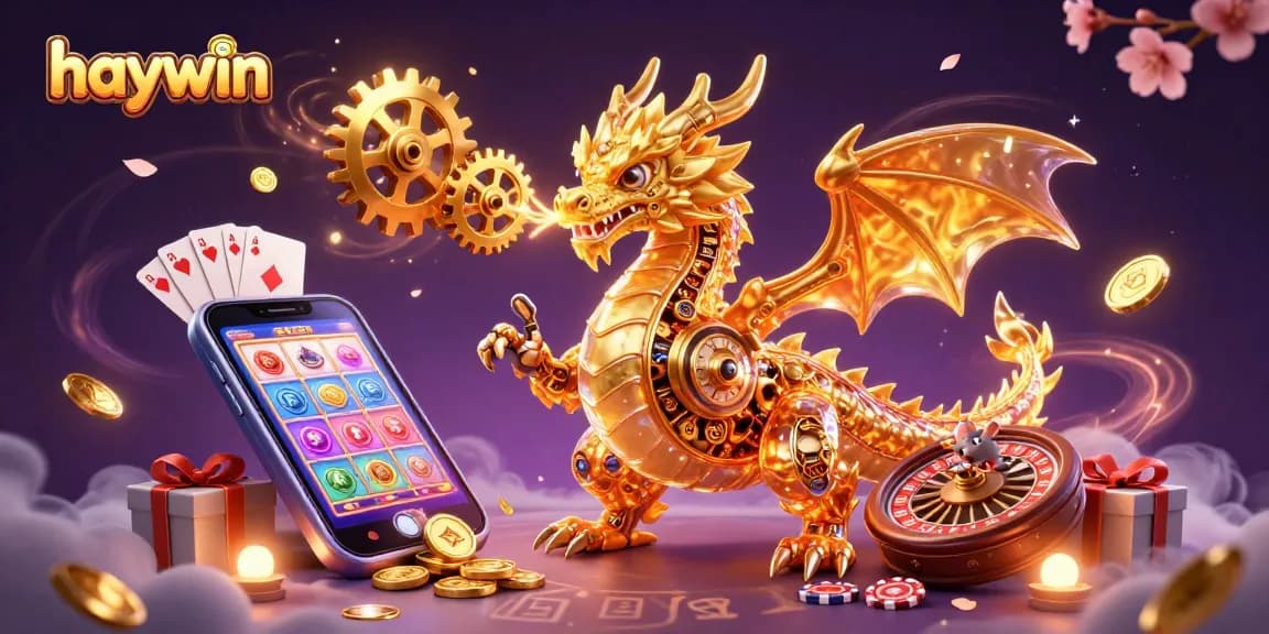 Experience the excitement of Haywin with a golden dragon and casino elements in action.